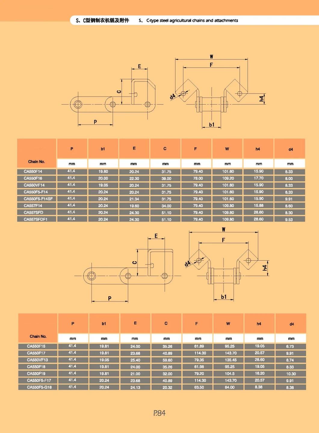 Ca550-F4, Ca550-F19, Ca550c6e Steel Agricultural Roller Chain for Agricultural Tractors