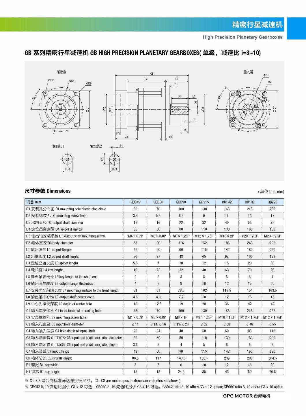 Helical Gear Reduction Precision Planetary Gearbox GB045 GB060 GB090