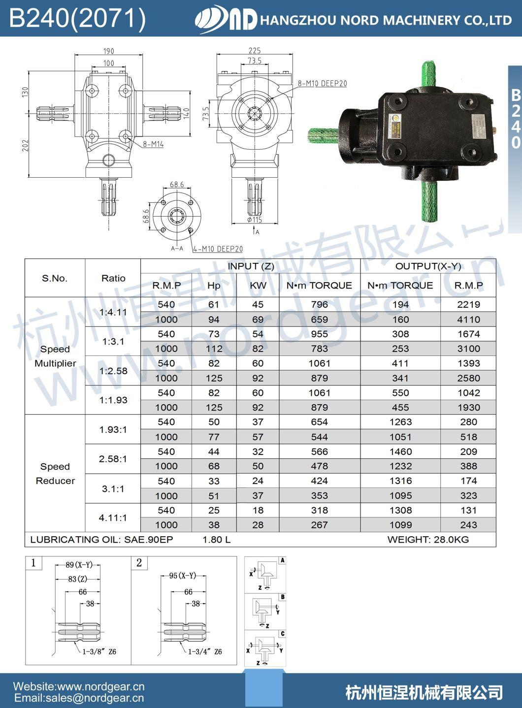 Agricultural Machinery Gearbox for Rotary Tiller Harvester Power Harrow Mixer Feeder Manure Spreader Mulcher Post Hole Digger Agriculture Machine Gear Box Pto