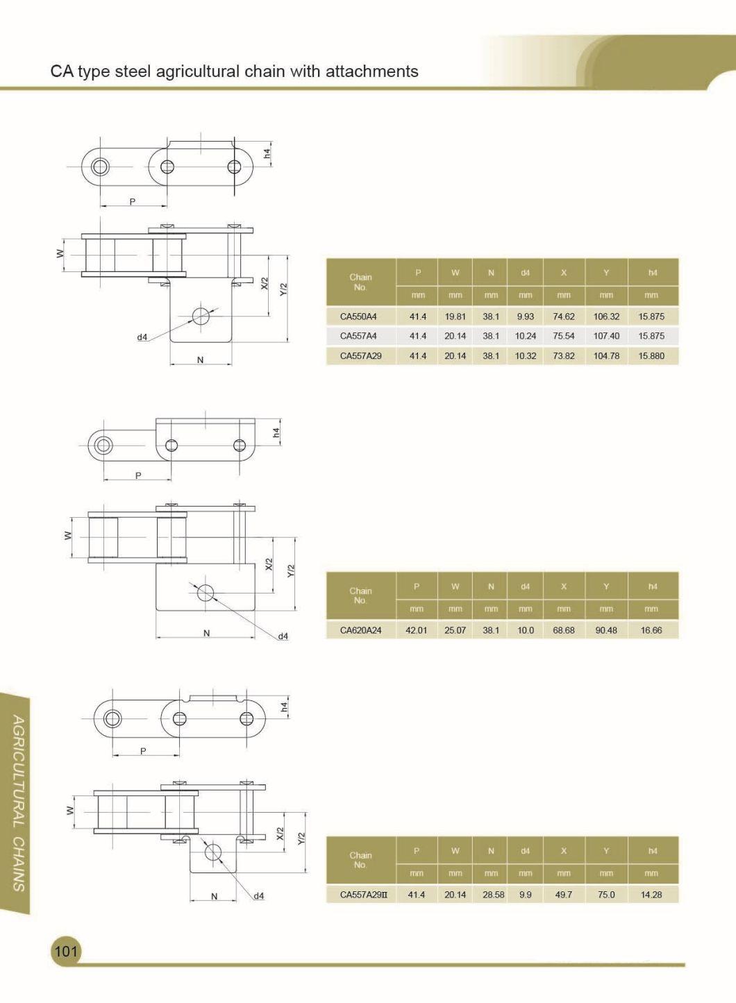 Ca557-A29 Agricultural Machinery Roller Chain with Ca557f2, Ca557f1, Ca557f4, Ca557f3, Ca5507f7