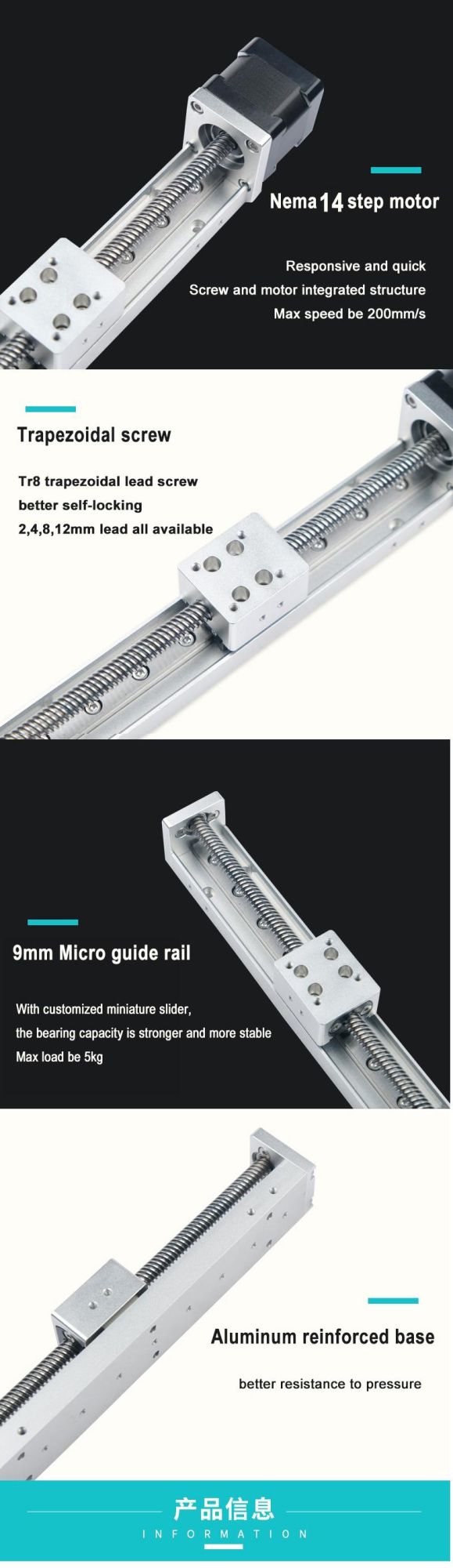 Mini Linear Stage Actuator Small Slide Guide Rail CNC Screw Lead Motion Table Motorized NEMA 14 Stepper Motor[100mm Stroke]