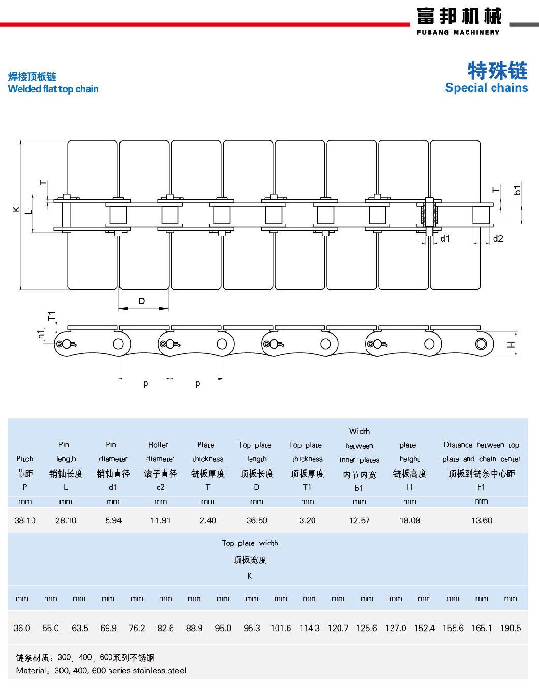 Factory Price Stainless Steel Straight Plates Chain Flat Top Conveyor Chain