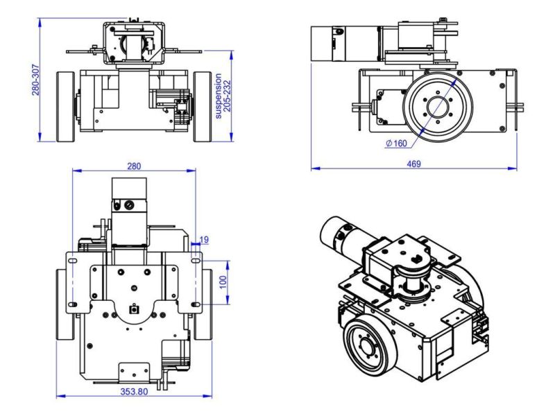 Tzbot New Type of Shock-Absorbing Differential Drive Wheel for Agv Robot Differential Drive with Independent Steering (TZCS-750-32-TS)