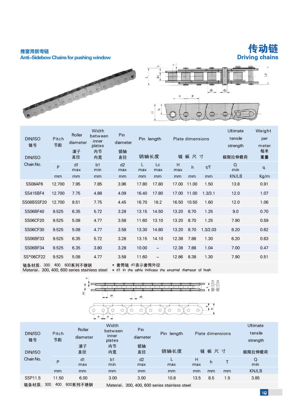 06cfh, 06CF, 08af, 08CF Stainless Steel Anti-Sidebow Roller Chain on Power Hinge Joint Window