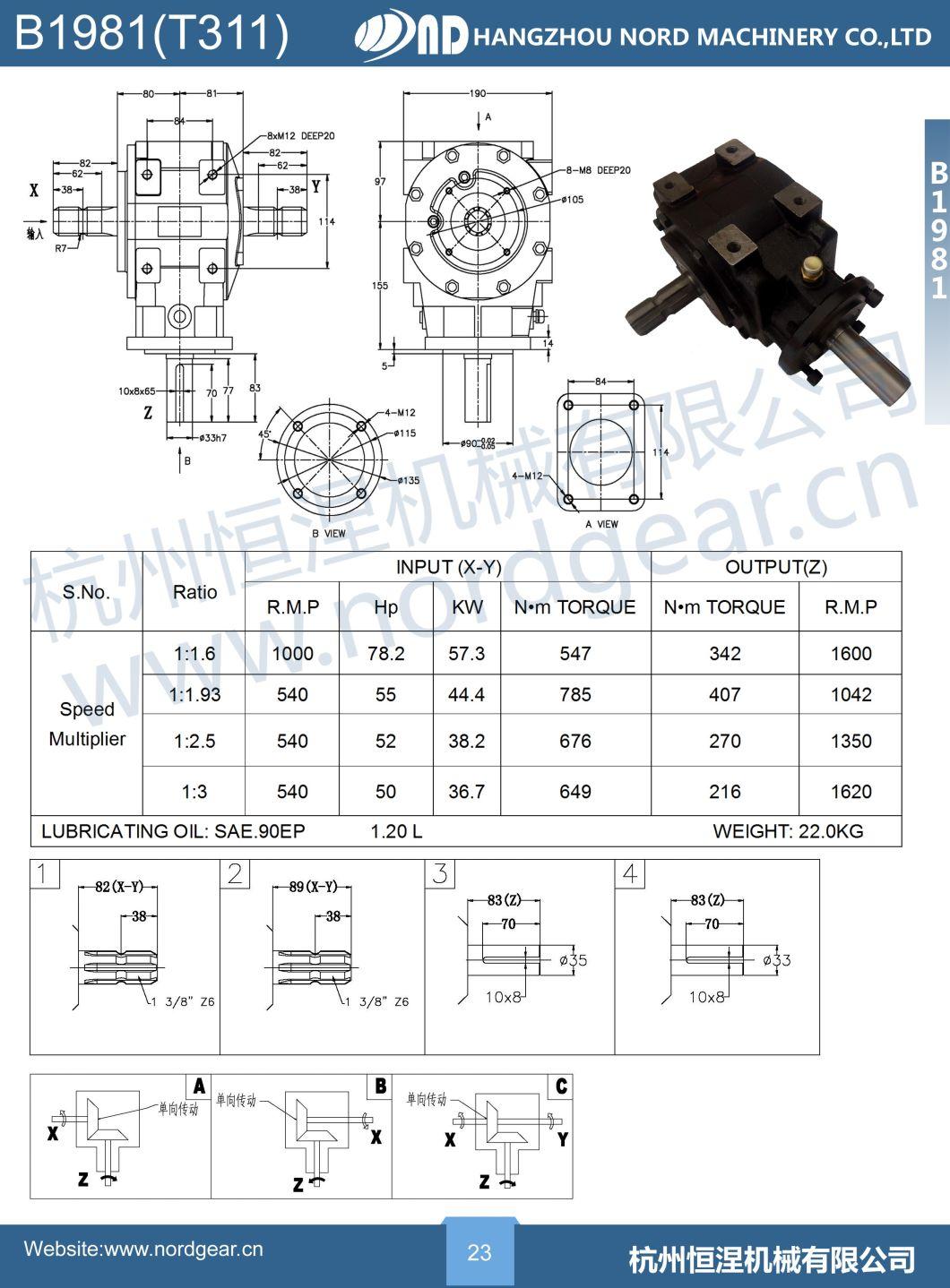 Right Angle Gear Box Pto Farm Rotary Slasher Feeder Mixer Lawn Mower Tractor Agricultural Machinery Parts Bevel Gearbox