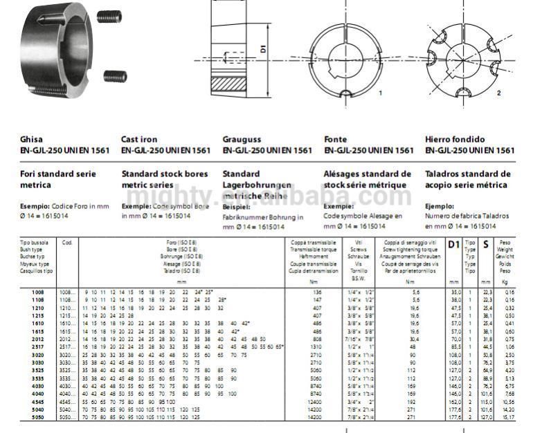 Taper Lock Bushing 1108 2012 2517 3020 3535 4545 Steel Cast Iron Taper Bore Bushing