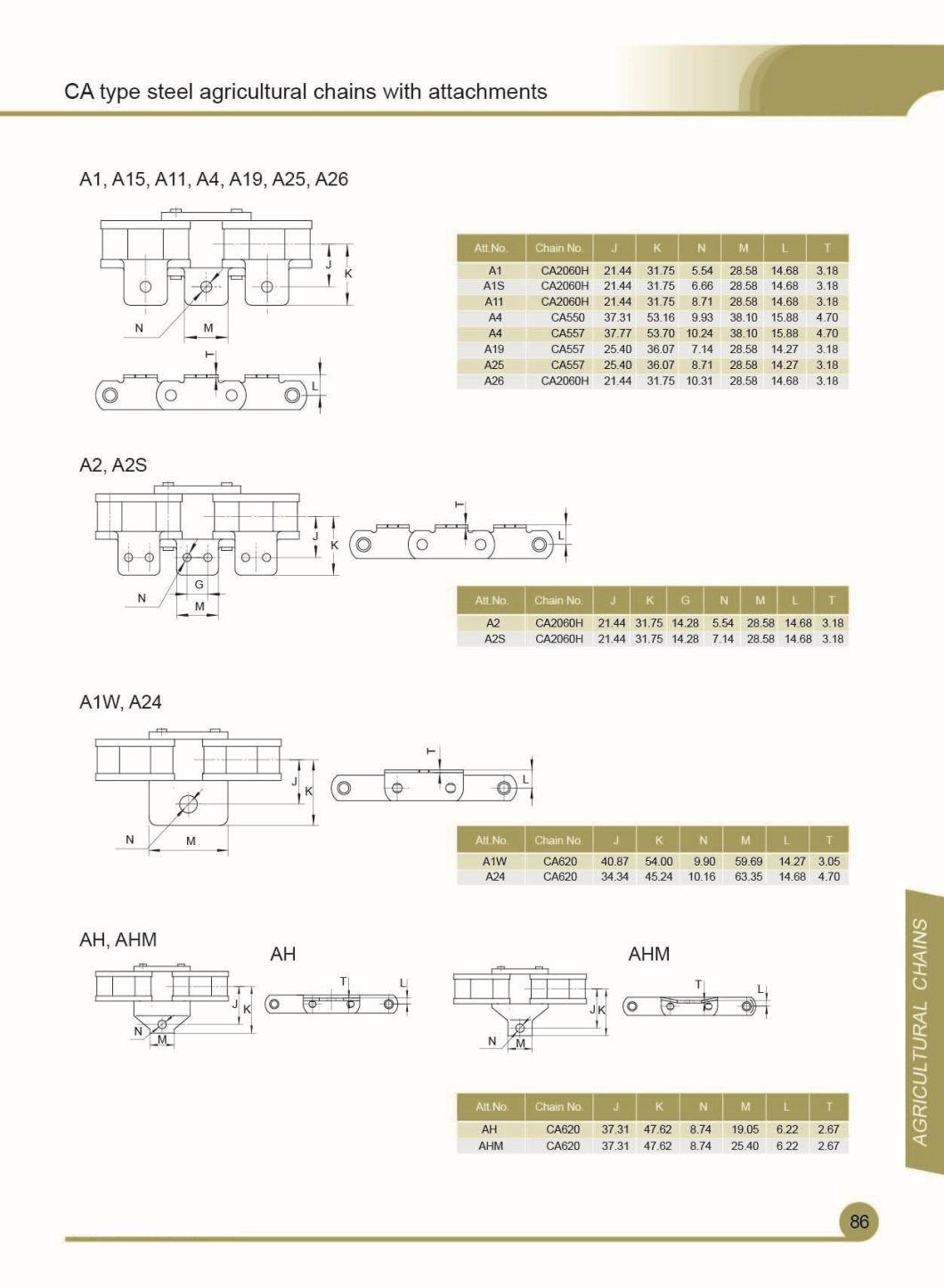 Steel Agricultural Machinery Roller Chain with Ca620-A24, Ca620-C13e, Ca620-A12, Ca620-D1ep1, Ca620-C30e