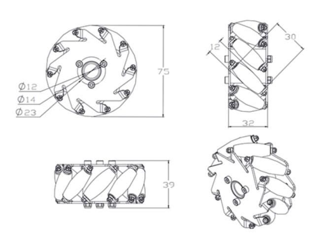 Small Rubber Mecanum Wheels with 10 Rollers for Agv (TZ-MW75)