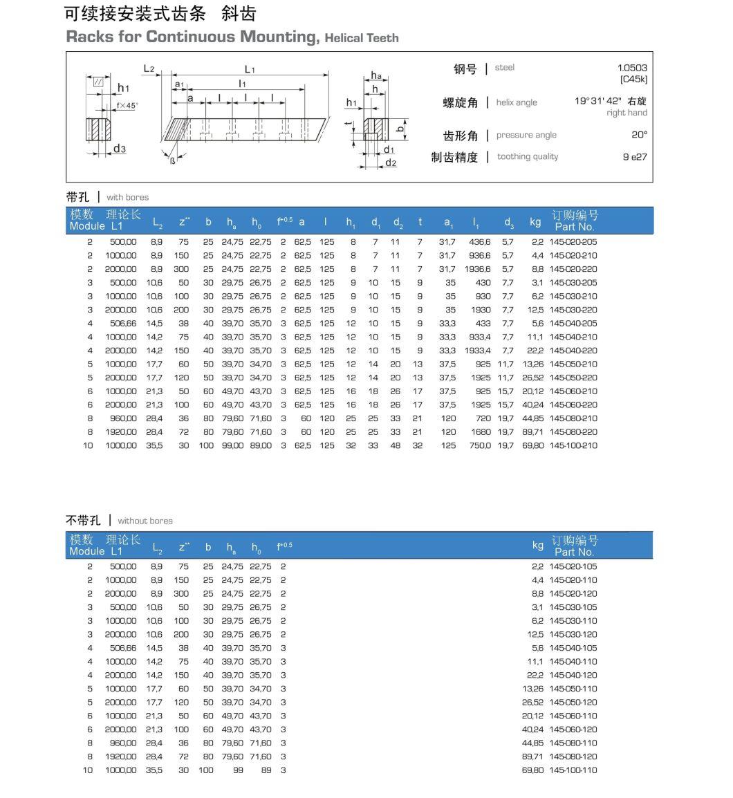 Gear Rack and Pinion M1 M2 M3 M4 M5 Steel Spur and Helical Gear Rack