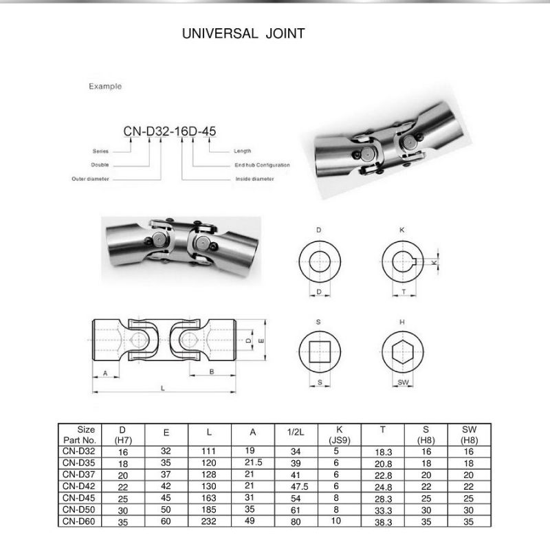 Customized Stainless Steel Small Universal Double Cardan Joint Shaft Coupling for Machinery