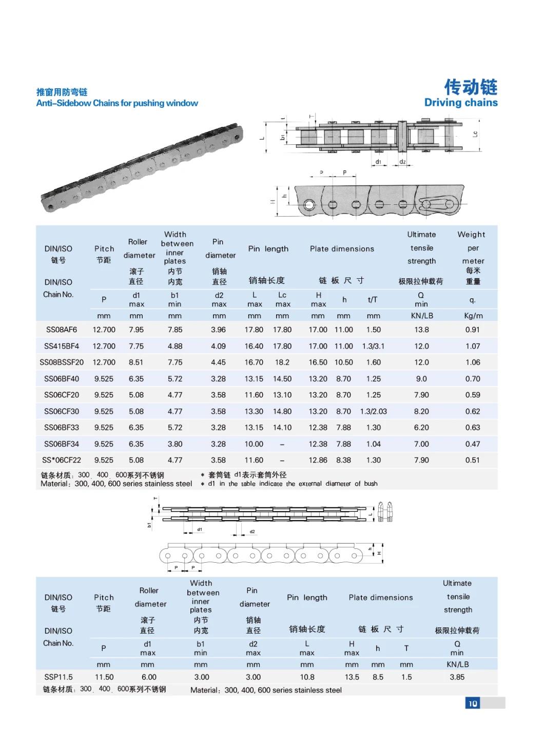 Ss06bf40 Stainless Steel Anti-Sidebow Push Pull Roller Chain on Electric Linear Actuator