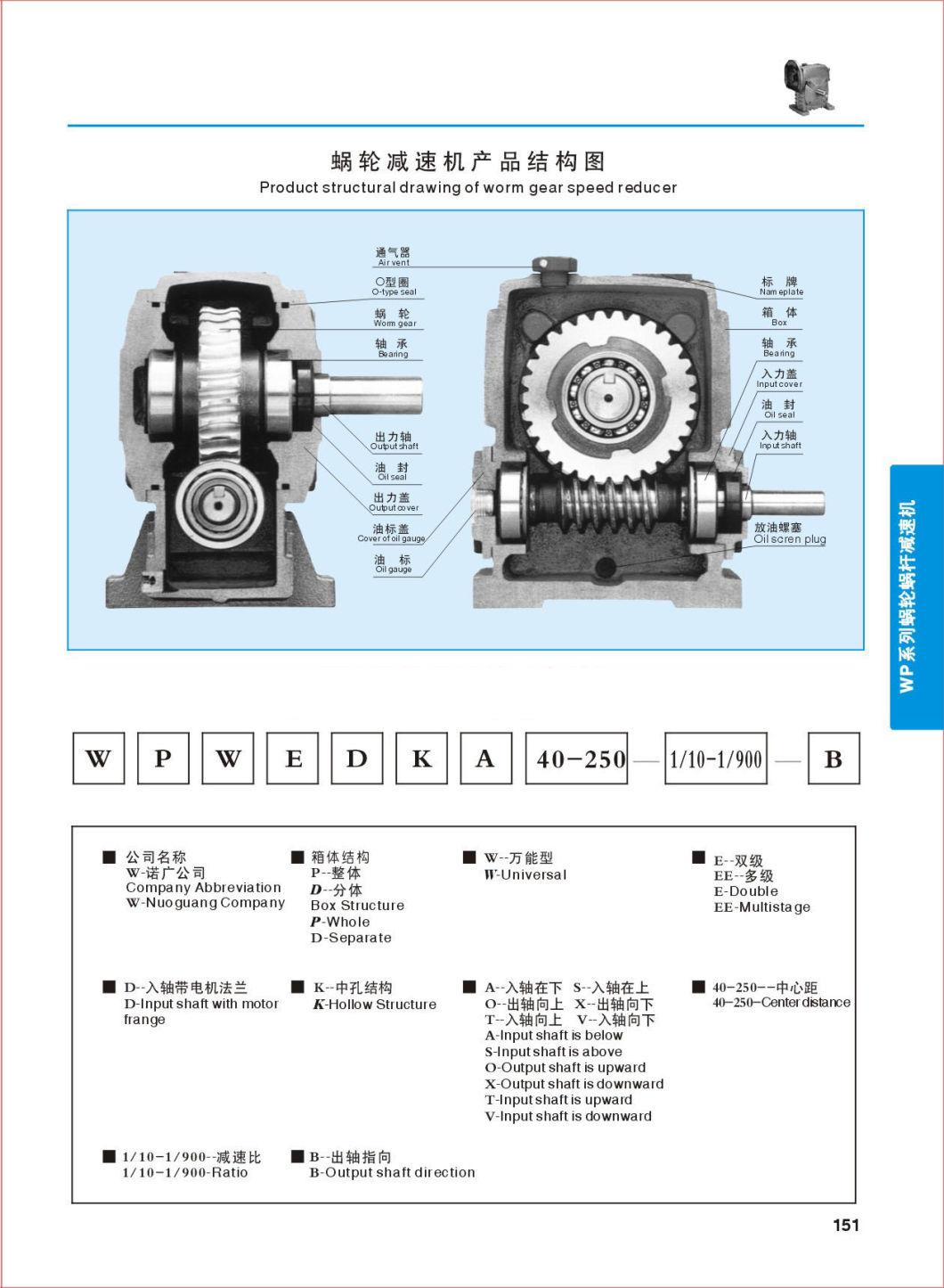 Wpa/Wps/Wpks/Wpka/Wpwka Shaft Mounted Gearbox, Worm Gear Reducer with Motor