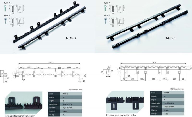 Mighty 2 4 6 Lugs PA66 Sliding Door Nylon Gear Rack for Automatic Sliding Gate