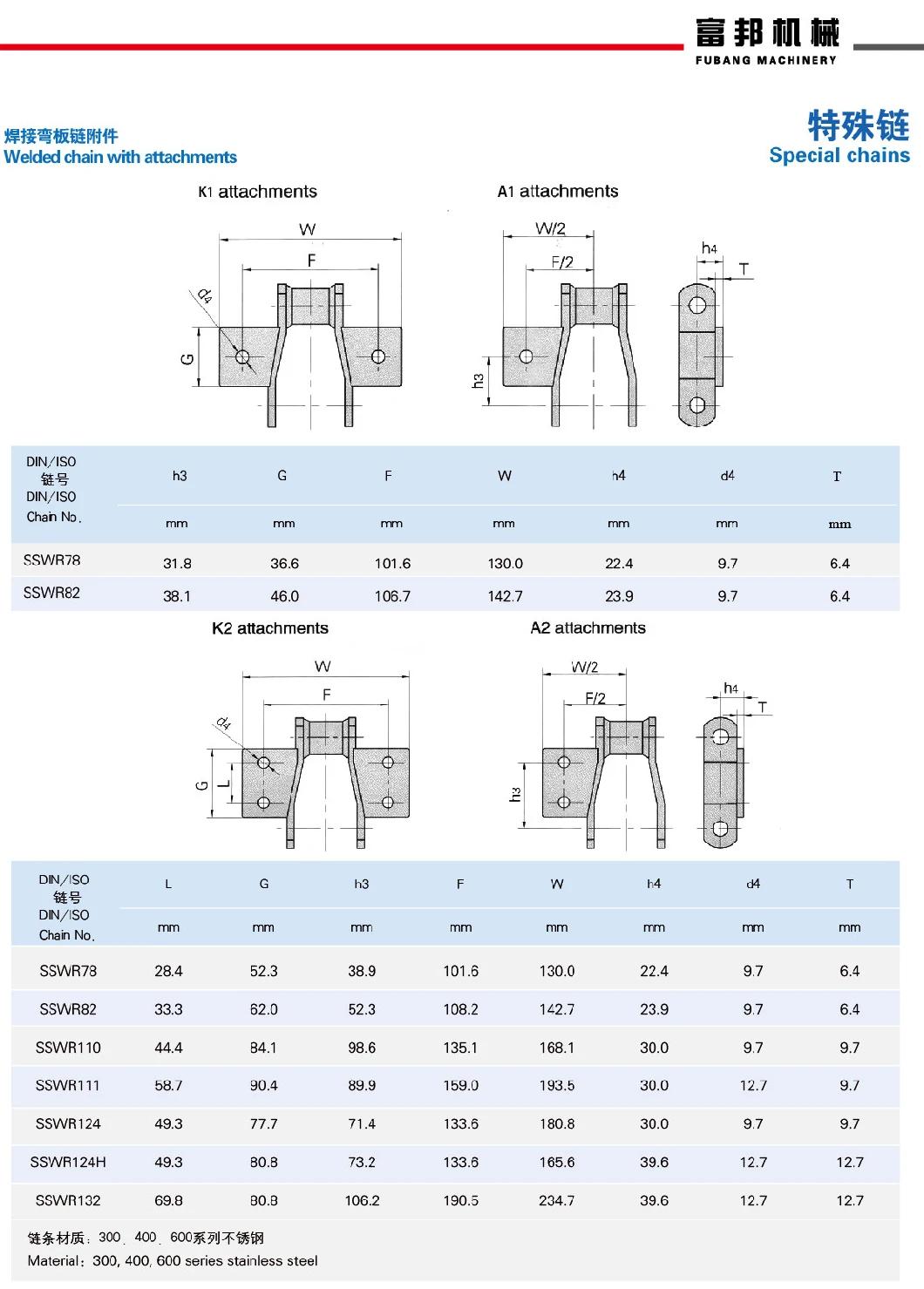 ANSI DIN Standard Industrial Differential Stainless Steel Attachment Welded Roller Chains