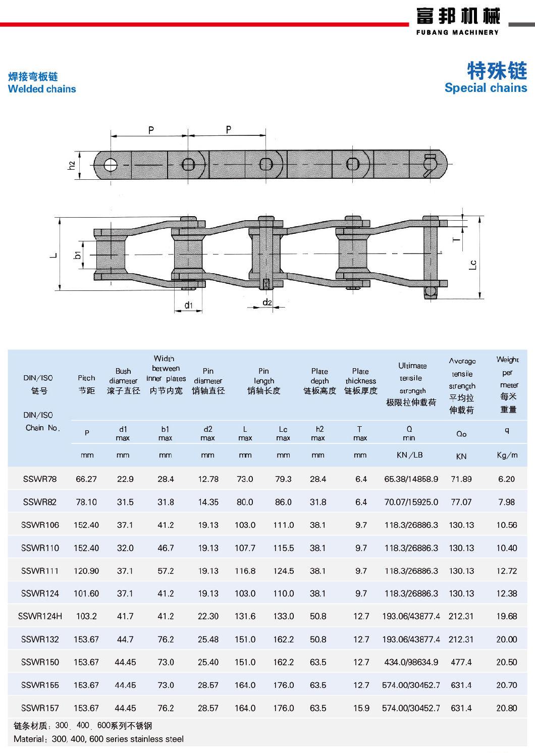 China Heat Treatment ISO Standard Stainless Steel Special Roller Chains Welded Chain