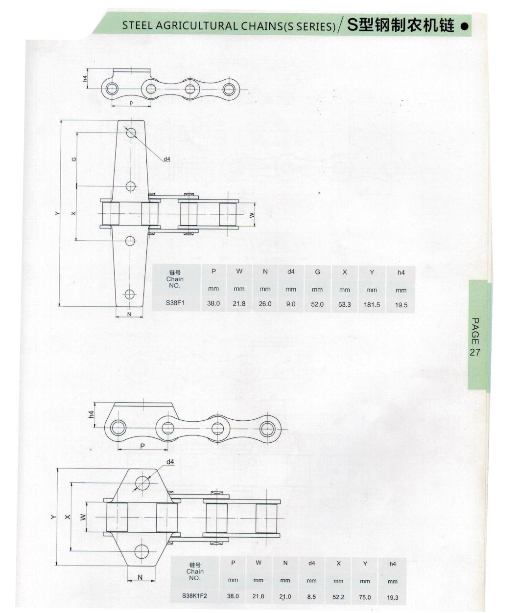 S38-C6ej-72L Agricultural Corn Harvester Roller Chain with S38f3, S38f4, S38f2, S38f1