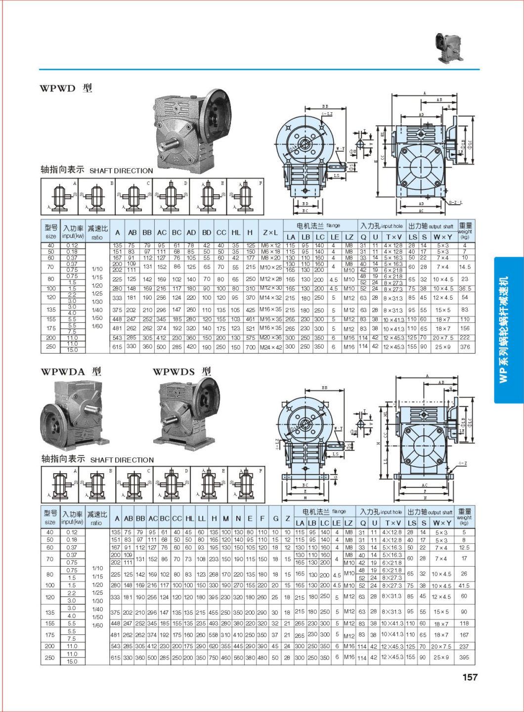 Wpa Gearbox Shaft Design Worm Gear Speed Reducer