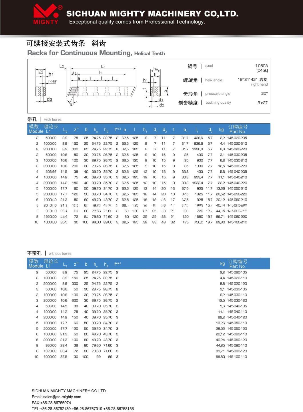 Mighty Hobbing and CNC Milling Steel Gear Rack M Series for Construction Hoist for Transmission Machinery