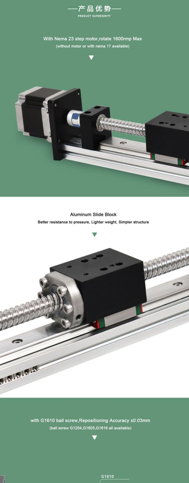 CNC Linear Guide Table C7 Ball Screw Motion Rail with NEMA 23 Step Motor