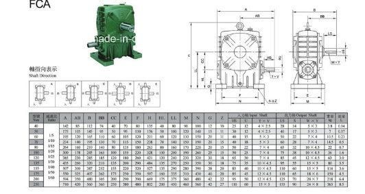 Wpa (FCA) Worm Gearbox with Output Flange Wpea Double Stage Cast Iron