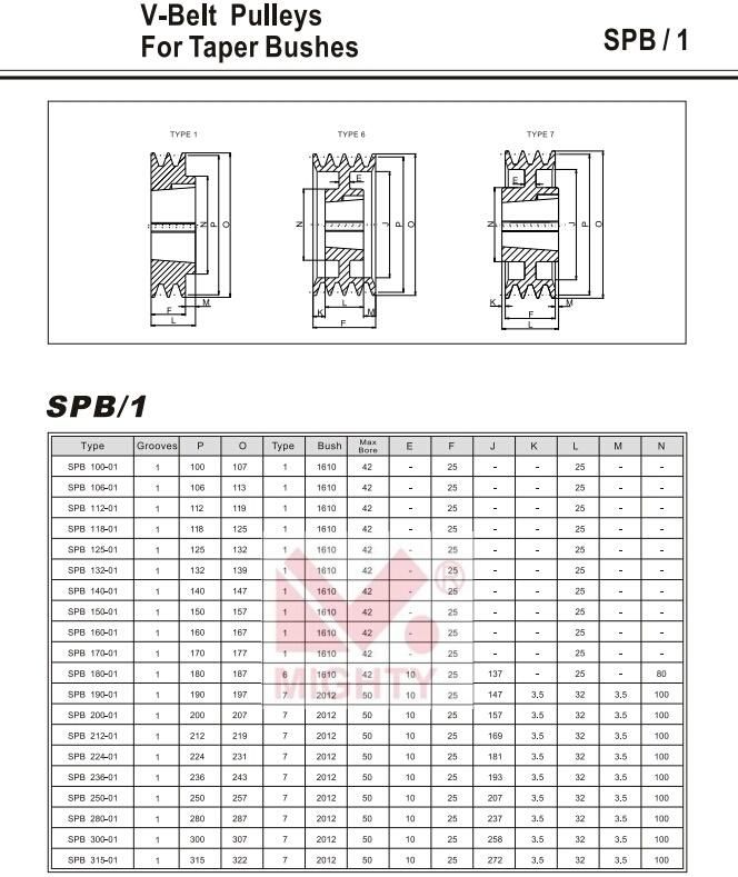 V-Belt Pulleys for Taper Bush According to ISO4 183 and DIN2211 Norms /Spb-100-01/European Standard