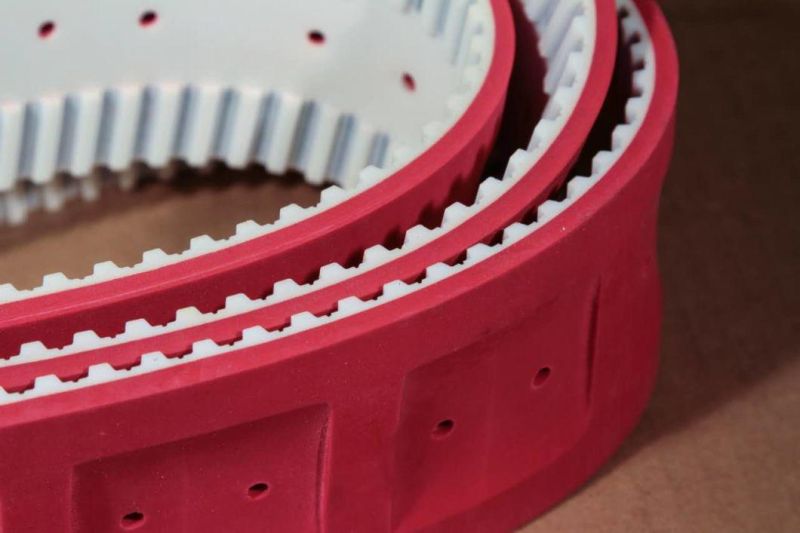 Red Rubber Timing Belt with Holes in Glass Industry