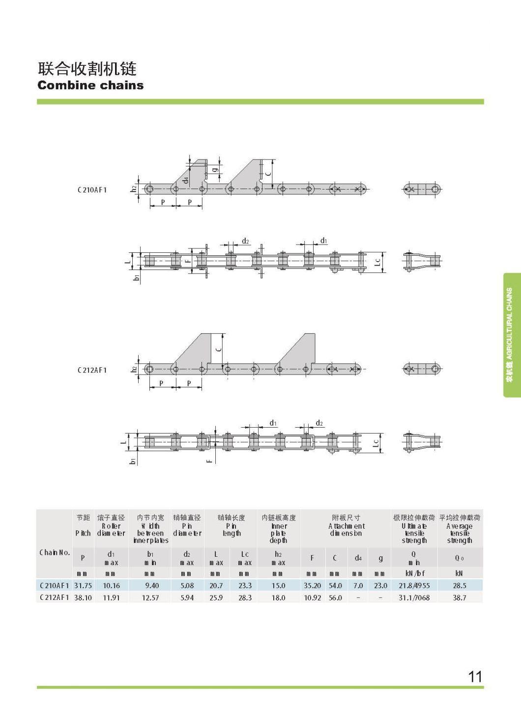 C2040f1, 208af2, C2060h-C2e, C210af1 Agricultural Drive Chain and Combine Chain for Farm Harvesting Machinery