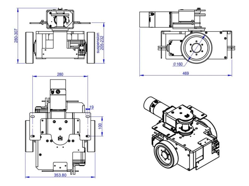 Tzbot Electric Agv Drive Unit 48V 750W for Warehouse Robot with 5mm Lifting Function 160mm Polyuerathne Wheel (TZCS-750-32-TS)