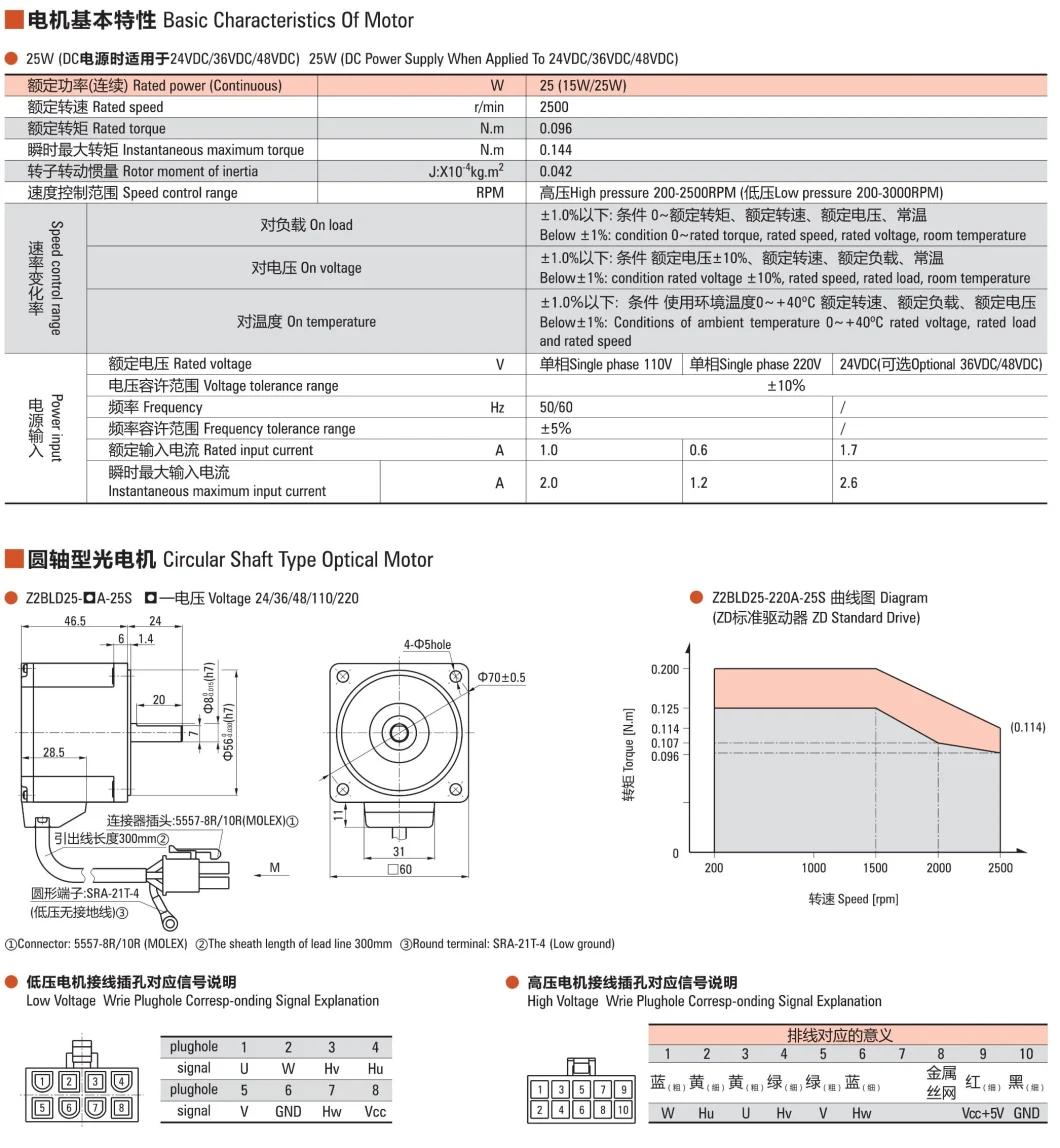 ZD Change Drive Torque DC24V, 60W, 2500RPM Horizontal Type Brushless DC Gear Motor