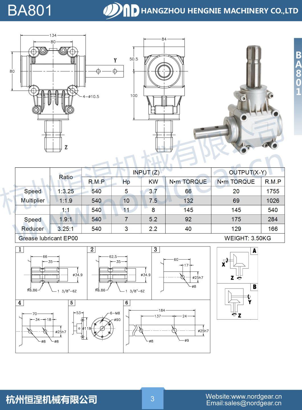 Pto 540 Rpm 90 Degree Ratio 1: 1 Right Angel Bevel Gear Box Agricultural Machine Gearbox for Sawmill Small Rotary Tiller