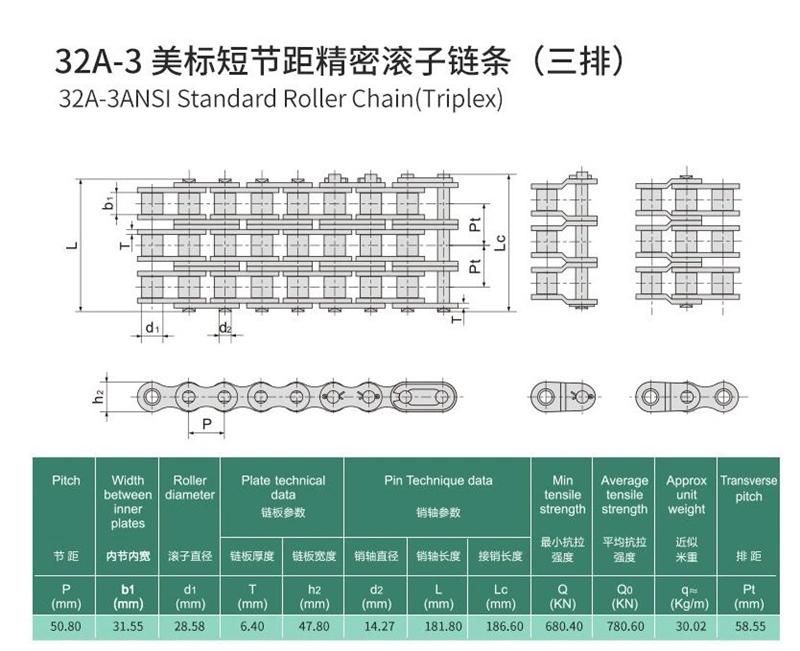 Triple Row Roller Chain Heavy Duty Chain for Industrial Use