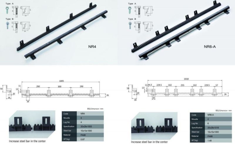 Mighty 2 4 6 Lugs PA66 Sliding Door Nylon Gear Rack for Automatic Sliding Gate